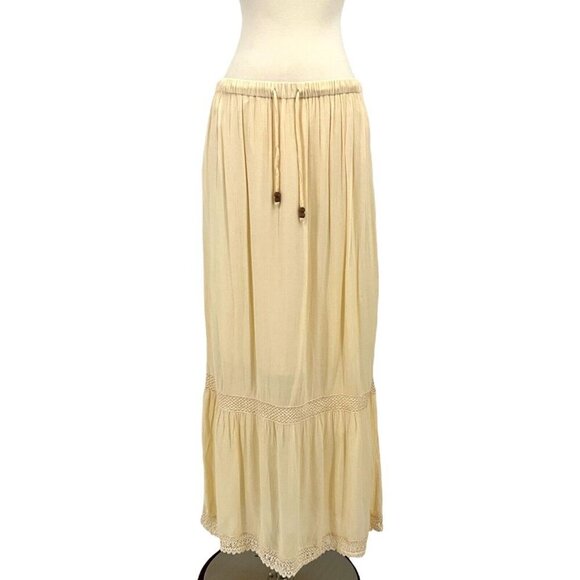 RAGA Dresses & Skirts - RAGA Size M Maxi Skirt Cream Gauze Flowy Beach Drawstring Tiered Lined Cotton